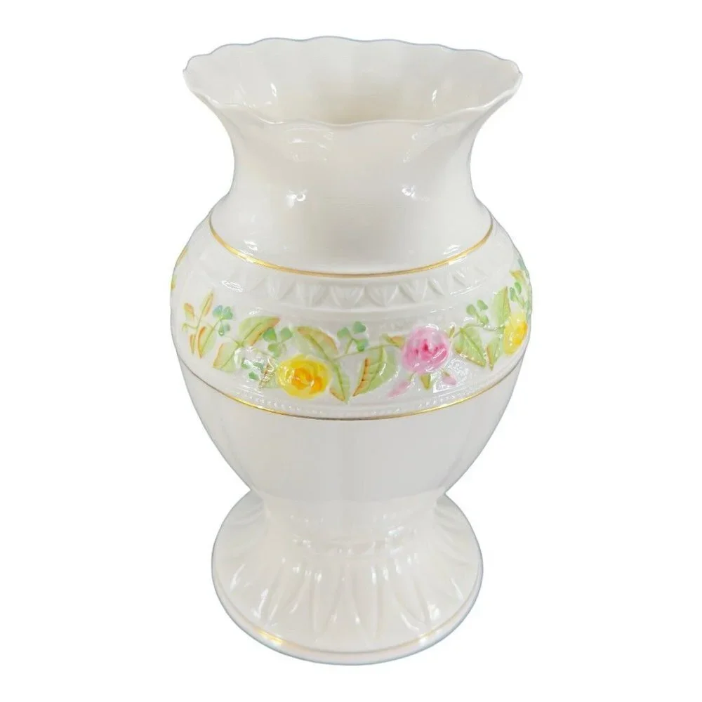 Vintage BELLEEK Classic‎ Rose Collection Large Size Porcelain Vase Vessel Marked
